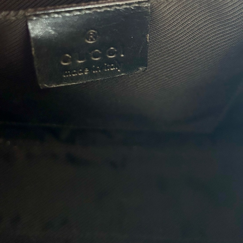 Gucci- AUTHENTIC- Black Leather Monogram Bag w/ Gold, Very Rare - Picture 6 of 11